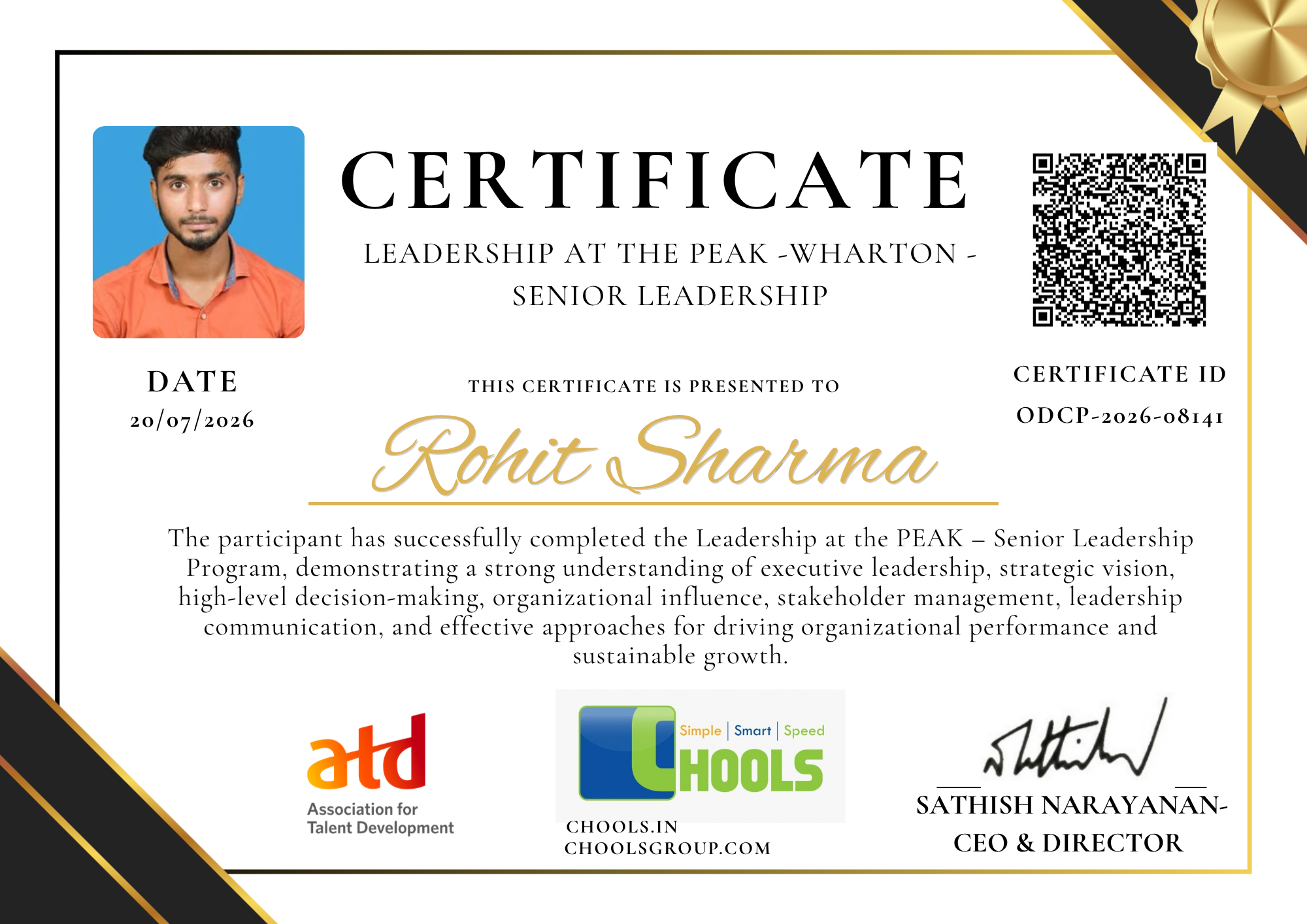 Leadership at the PEAK -Wharton - Senior Leadership Program Certificate